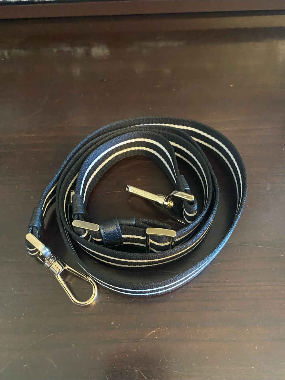 Authentic Kate Spade Adjustable Black and White Striped Leather Bag Strap
